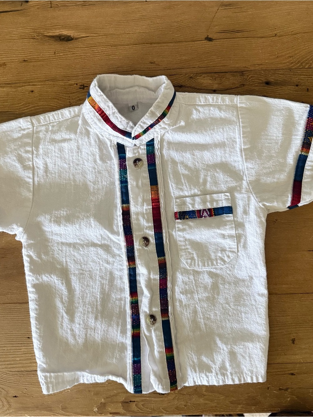 Kids White Button-Down Shirt with Multicolor Trim